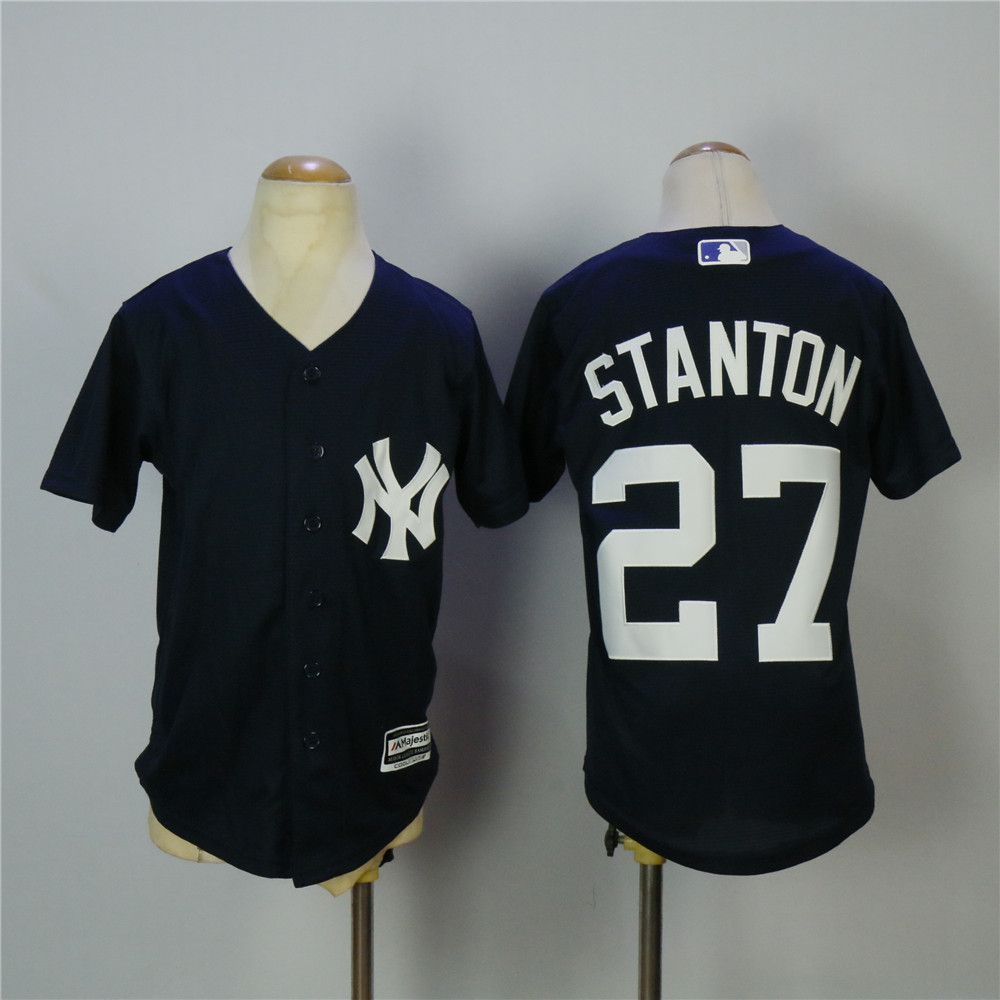 Youth New York Yankees #27 Stanton Blue MLB Jerseys->youth mlb jersey->Youth Jersey